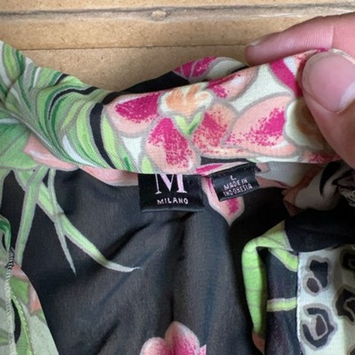 M Milano Blouse Womens M Multicolor Floral Kimono Collared 3/4 Sleeve Chiffon