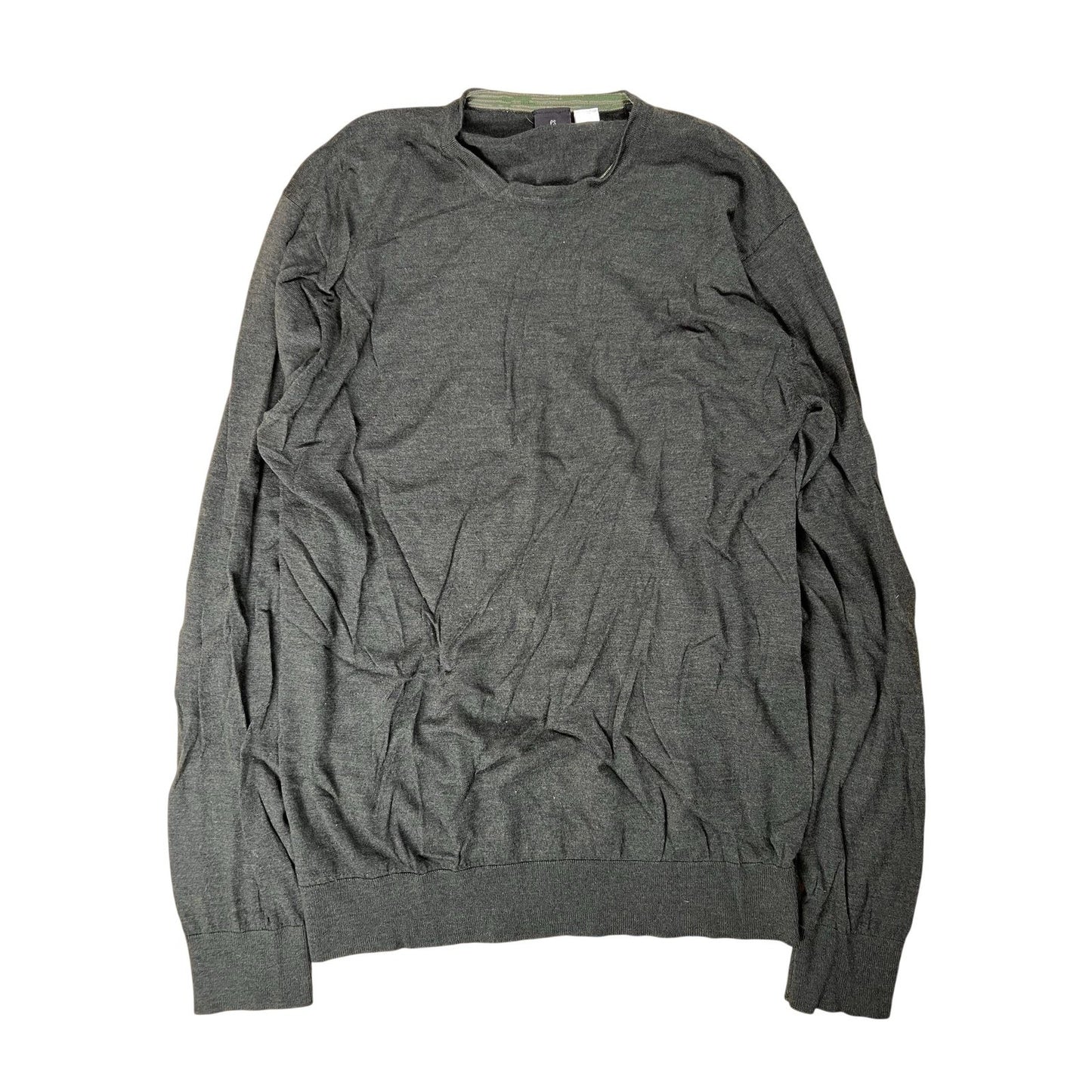 PS Paul Smith Shirt Mens XL Green Wool Crew Neck Long Sleeve Embroidered