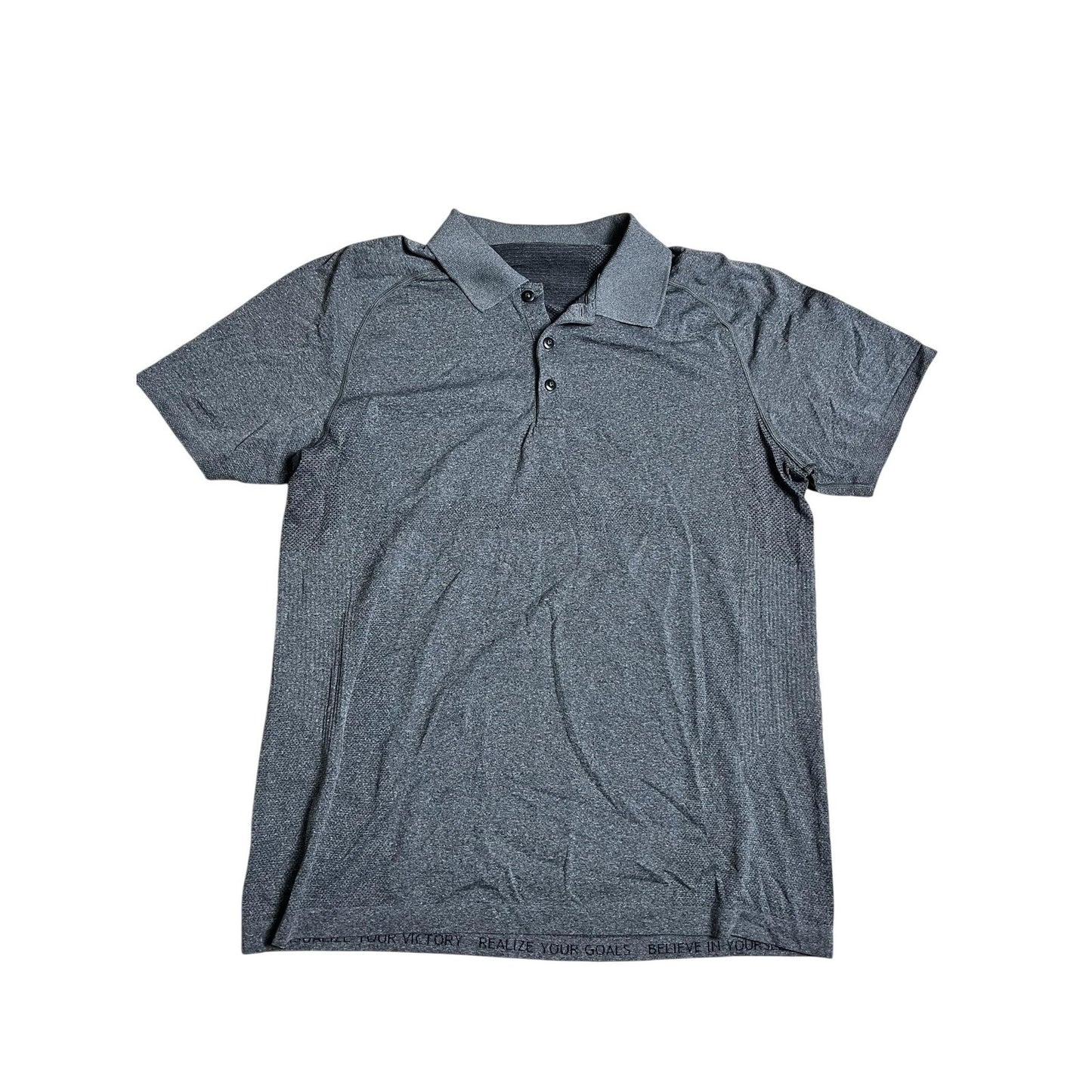 Shirt Mens L Gray Polyester Collared Button Polo Motivational Hem Summer