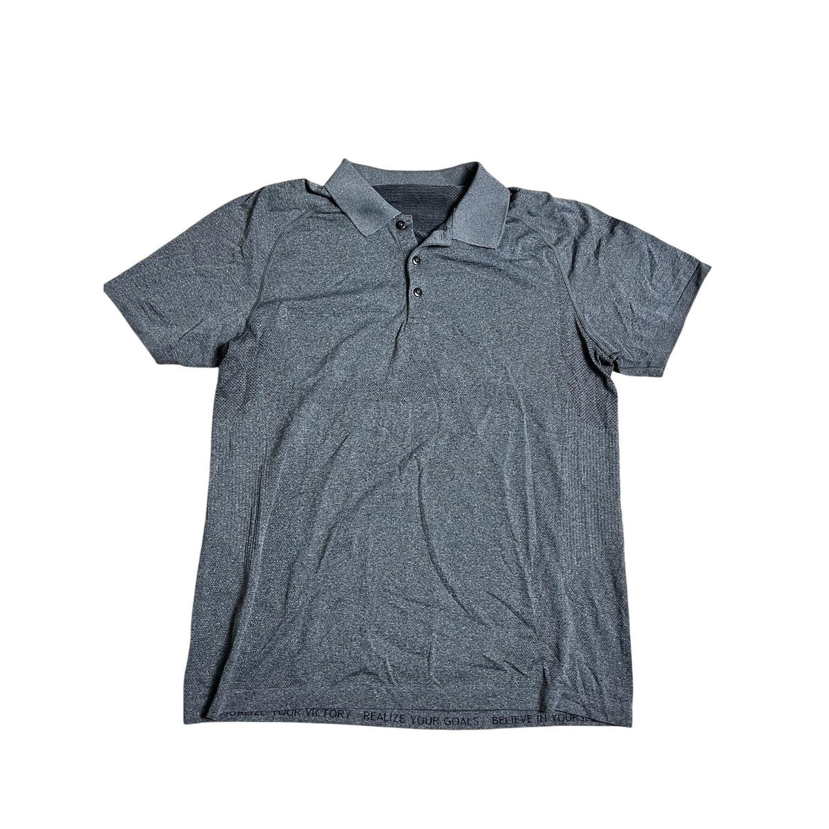 Shirt Mens L Gray Polyester Collared Button Polo Motivational Hem Summer
