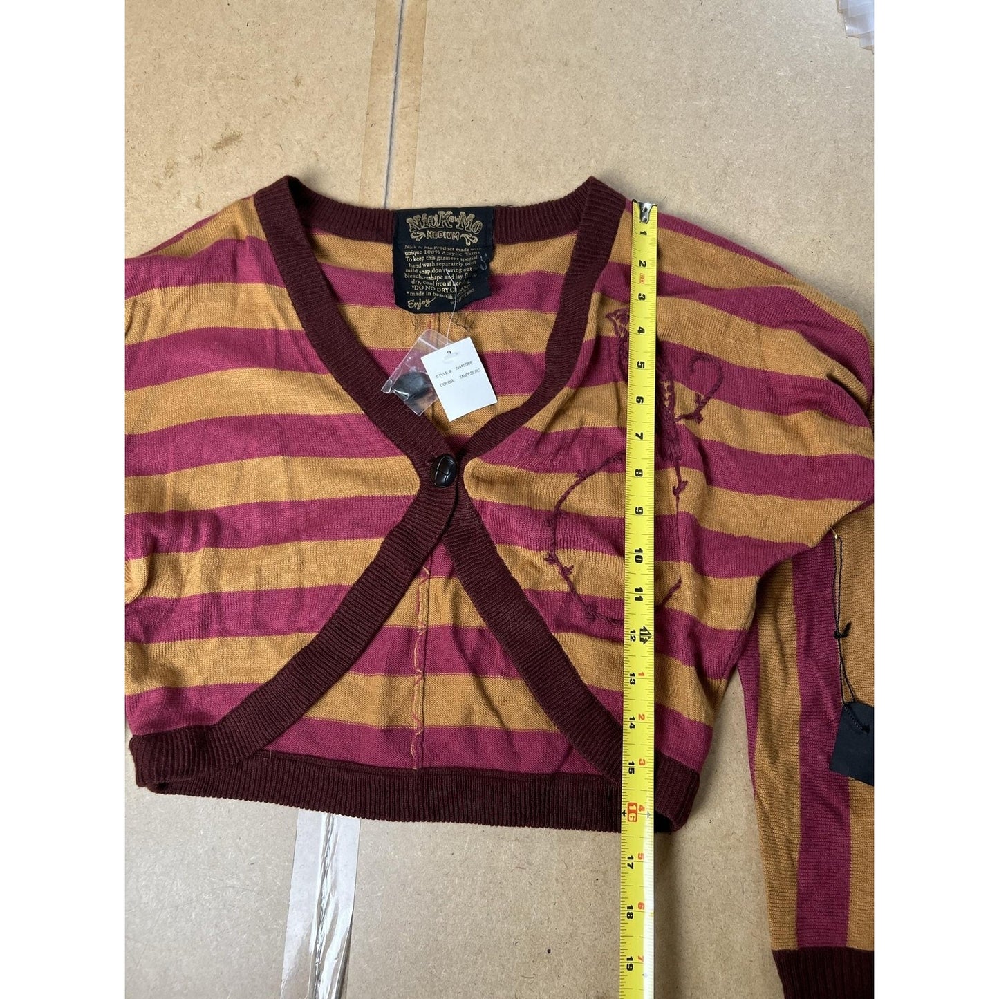 Nick & Mo Cardigan Womens M Multicolor Striped V-Neck Button Embroidered