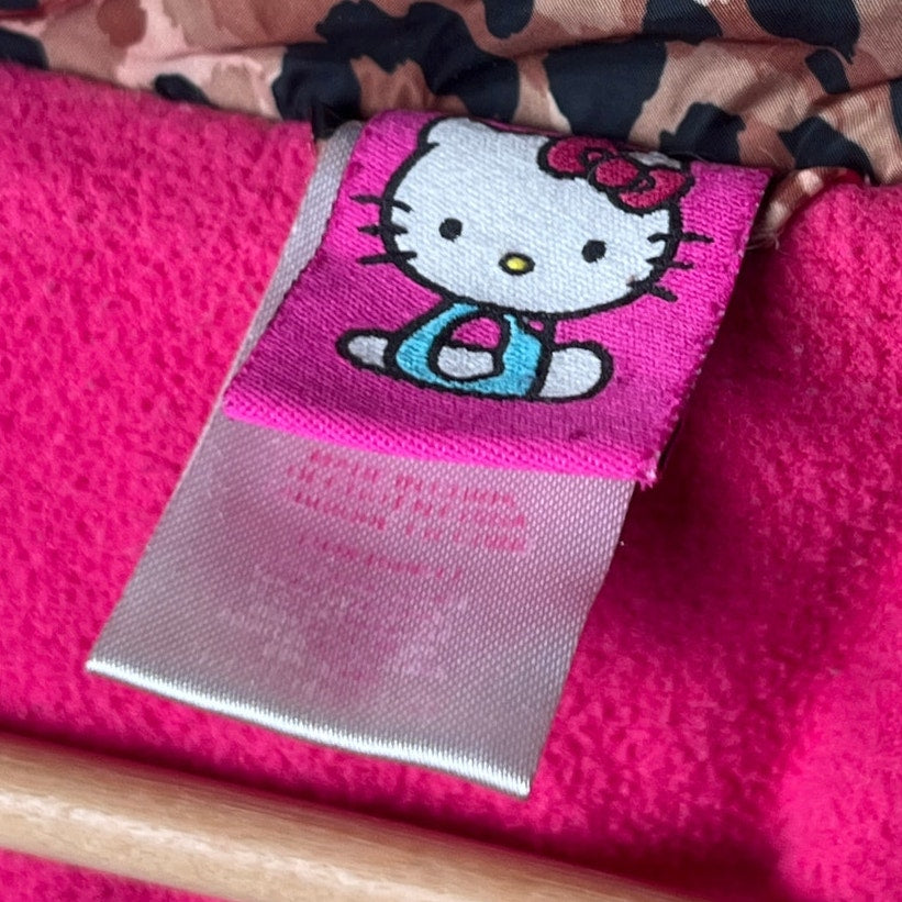Hello Kitty Cheetah Winter Fleece Lined Hooded Puffer Size 10 Ripped Pocket