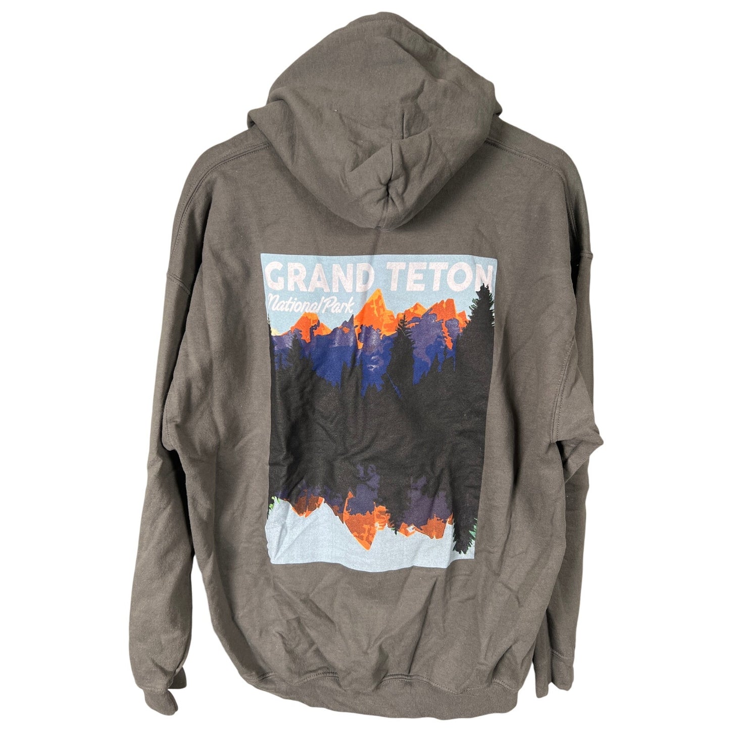 See America Great Teton National Park 100% Cotton Hoodie Pullover Gray Large