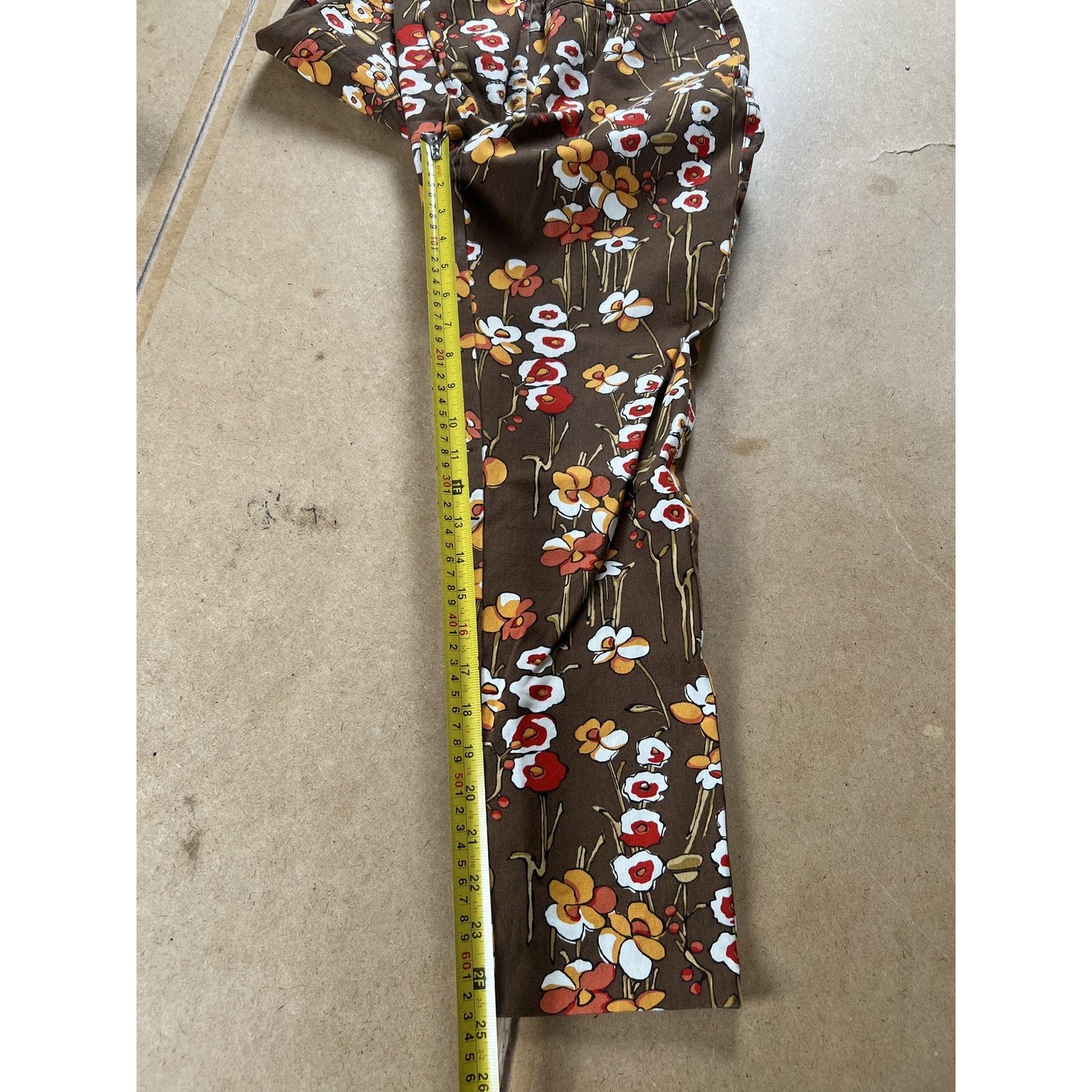 J. McLaughlin Pants Womens 6 Brown Cropped Floral Twill Stretch Pockets Slim
