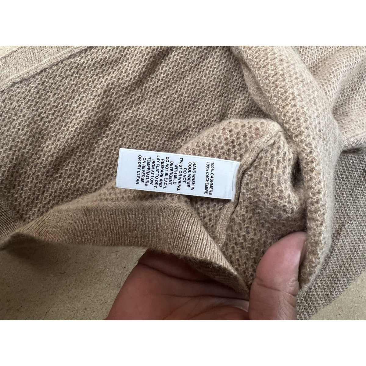 Saks Fifth Avenue Sweater Womens L Beige 100% Cashmere Turtleneck Open-Knit