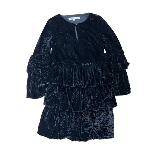 Banana Republic Dress Womens 4 Black Velvet Tiered Ruffle Scoop Neck Long Sleeve