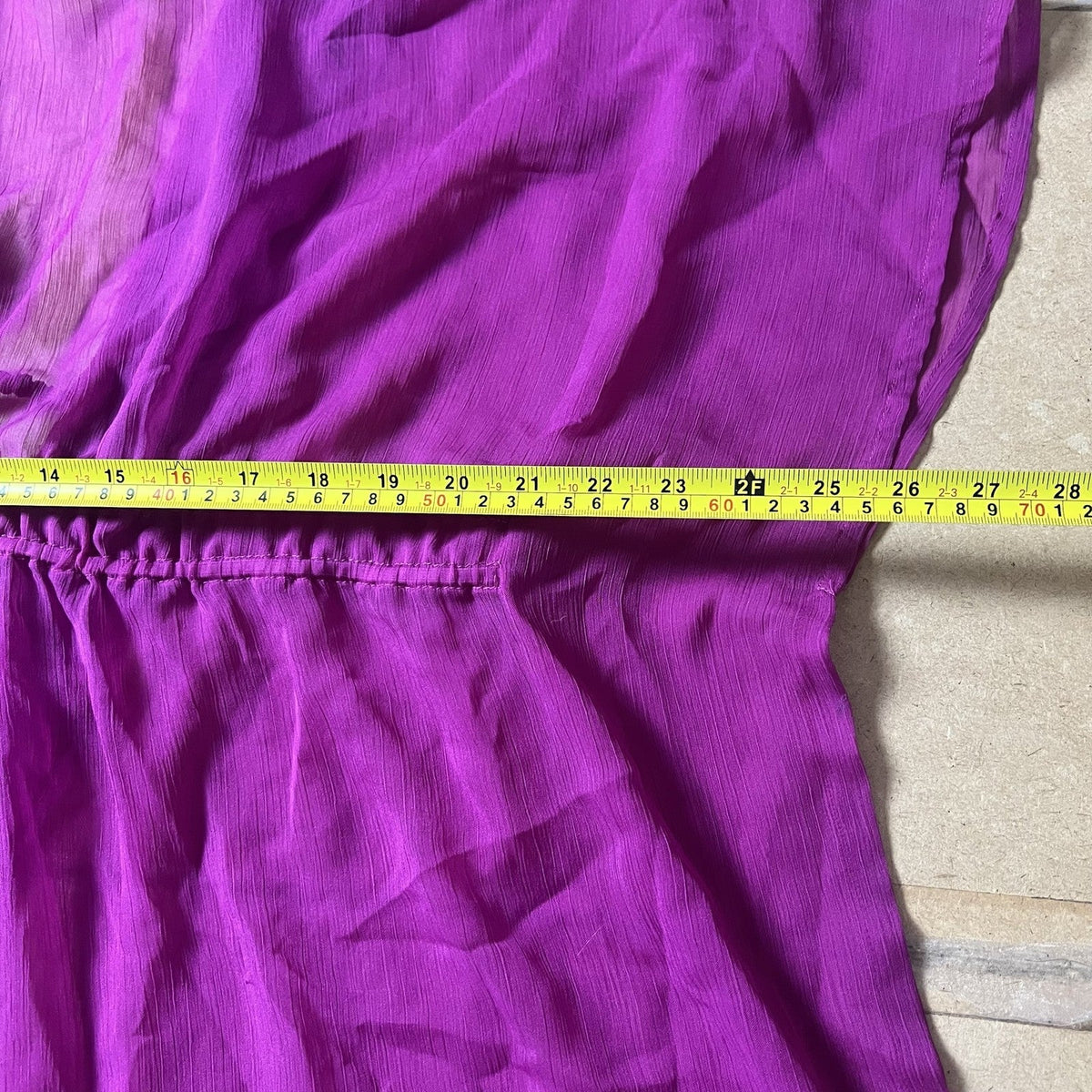 ECHO Tunic Womens L Purple V-Neck Dolman Sleeve Sheer Chiffon Relaxed Casual