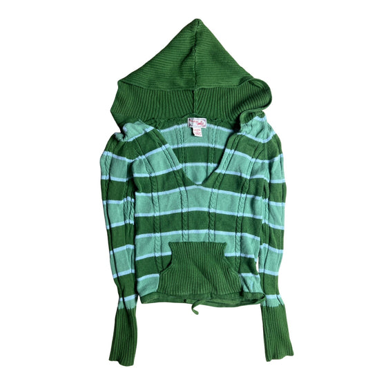 The Myth Of Jade Green Hooded Striped Knit Long Sleeve Size XS