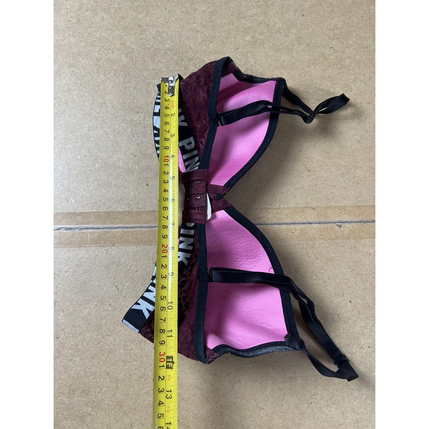 PINK Bra Womens 32DD Red Push Up Padded Molded Underwired Lace Elastic Band