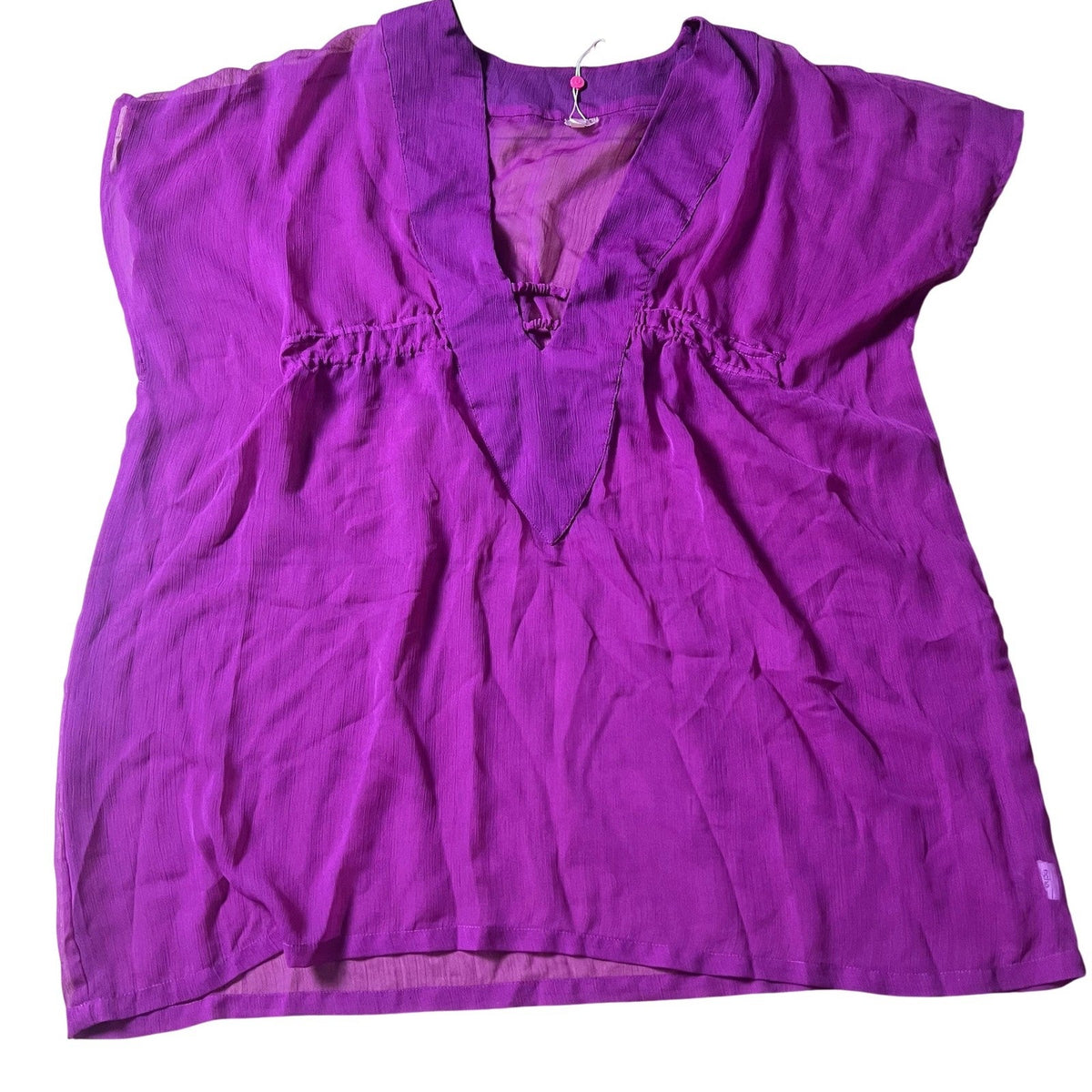 ECHO Tunic Womens L Purple V-Neck Dolman Sleeve Sheer Chiffon Relaxed Casual
