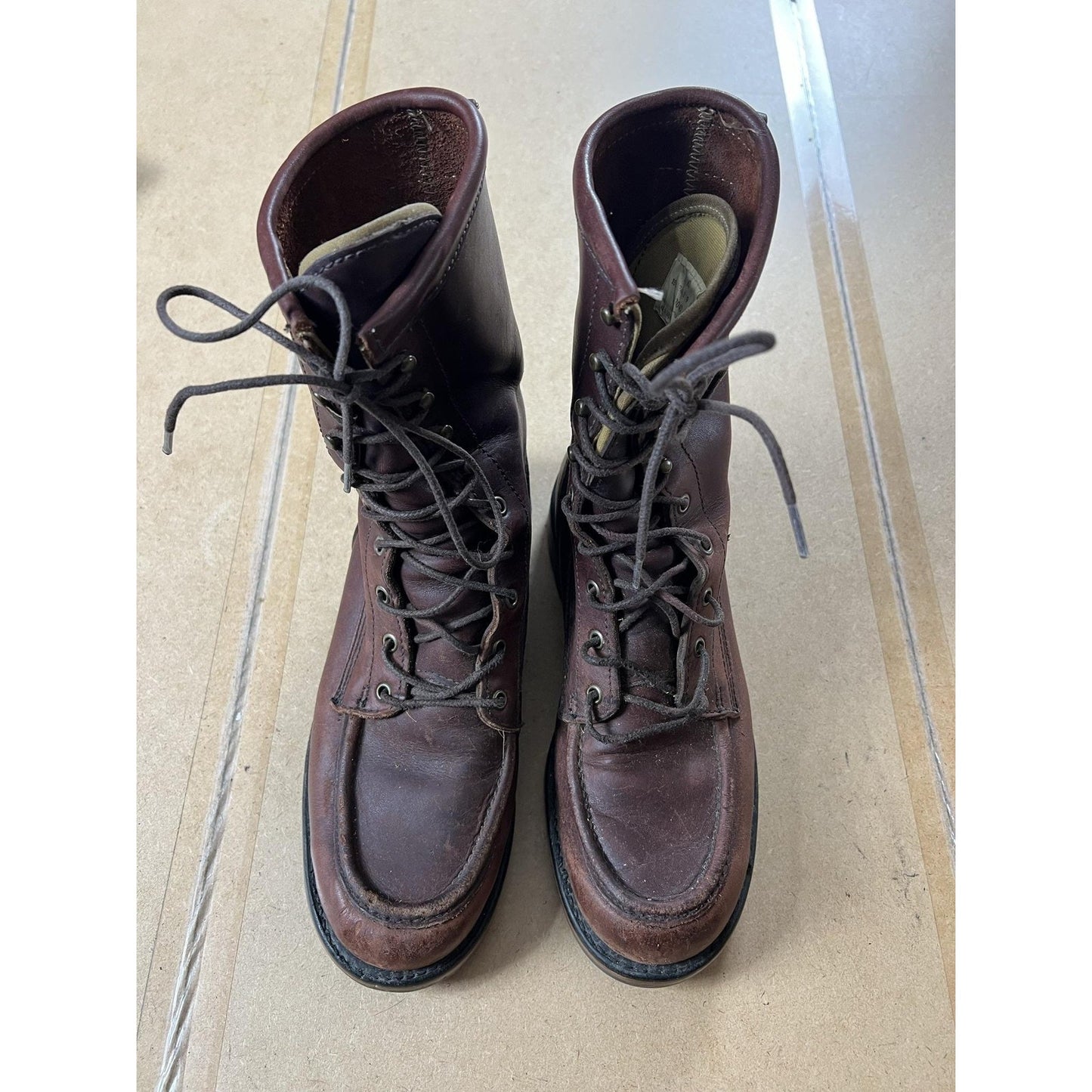 Combat Boots Mens Size 9 Brown Leather Lace Up Mid Calf Workwear Lined