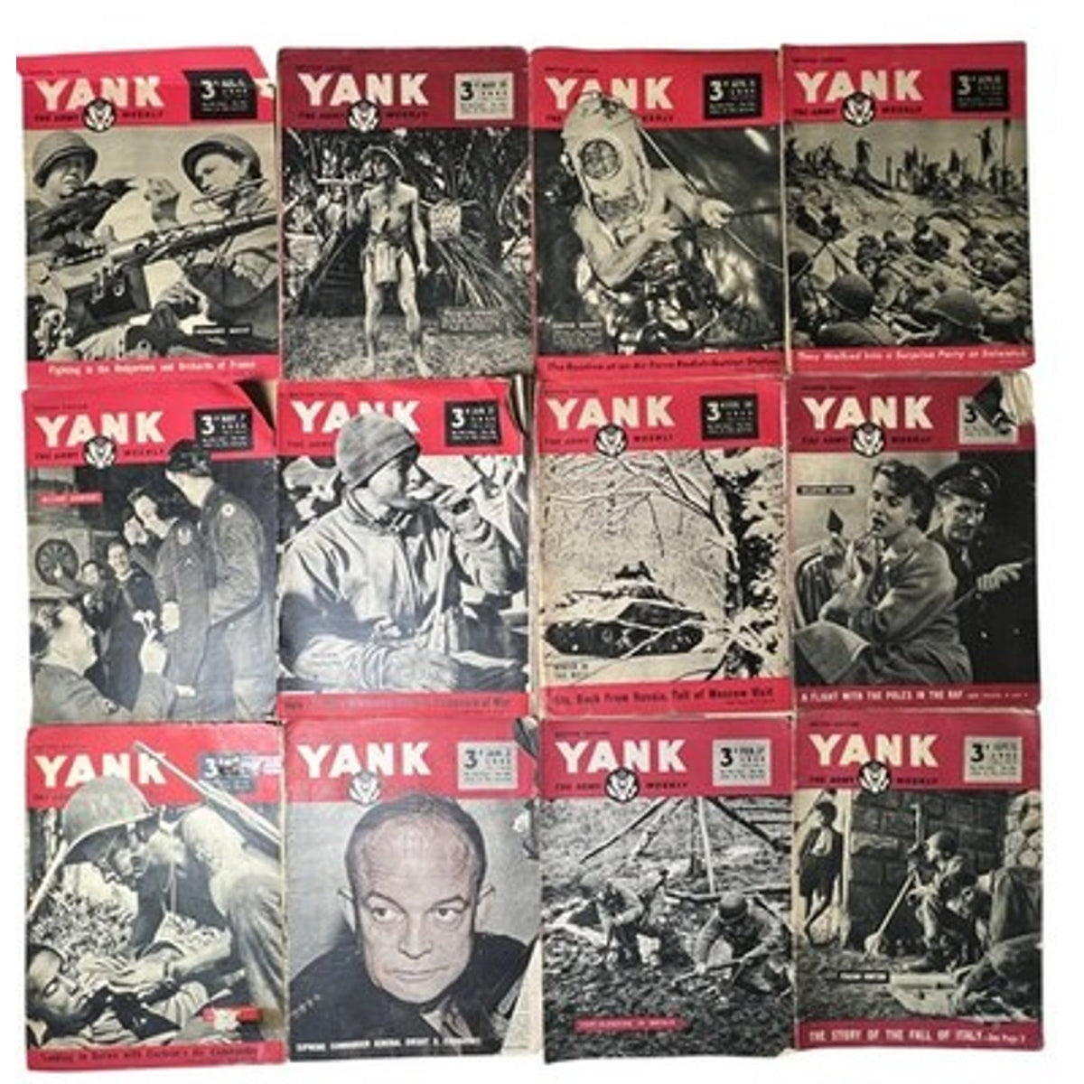 YANK The Army Weekly 1945 British Edition WWII Magazines Red Black Covers