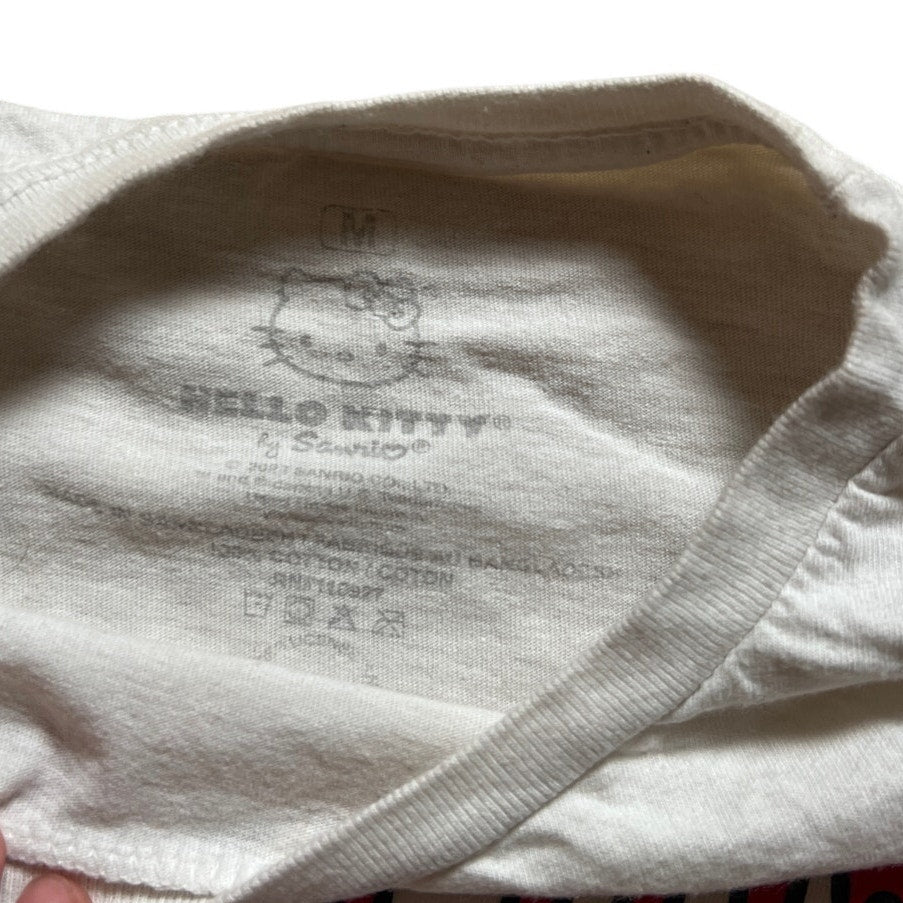 Hello Kitty Womens TShirt Medium White Sanrio Spellout Kitty