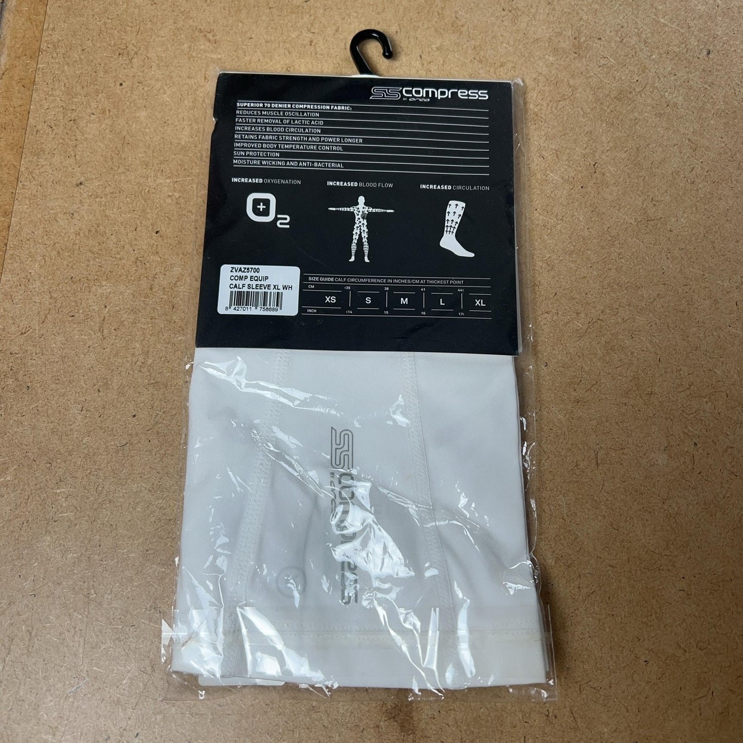 SS Compress Equip Calf Sleeve XL White Unisex Compression 70 Denier By Orca
