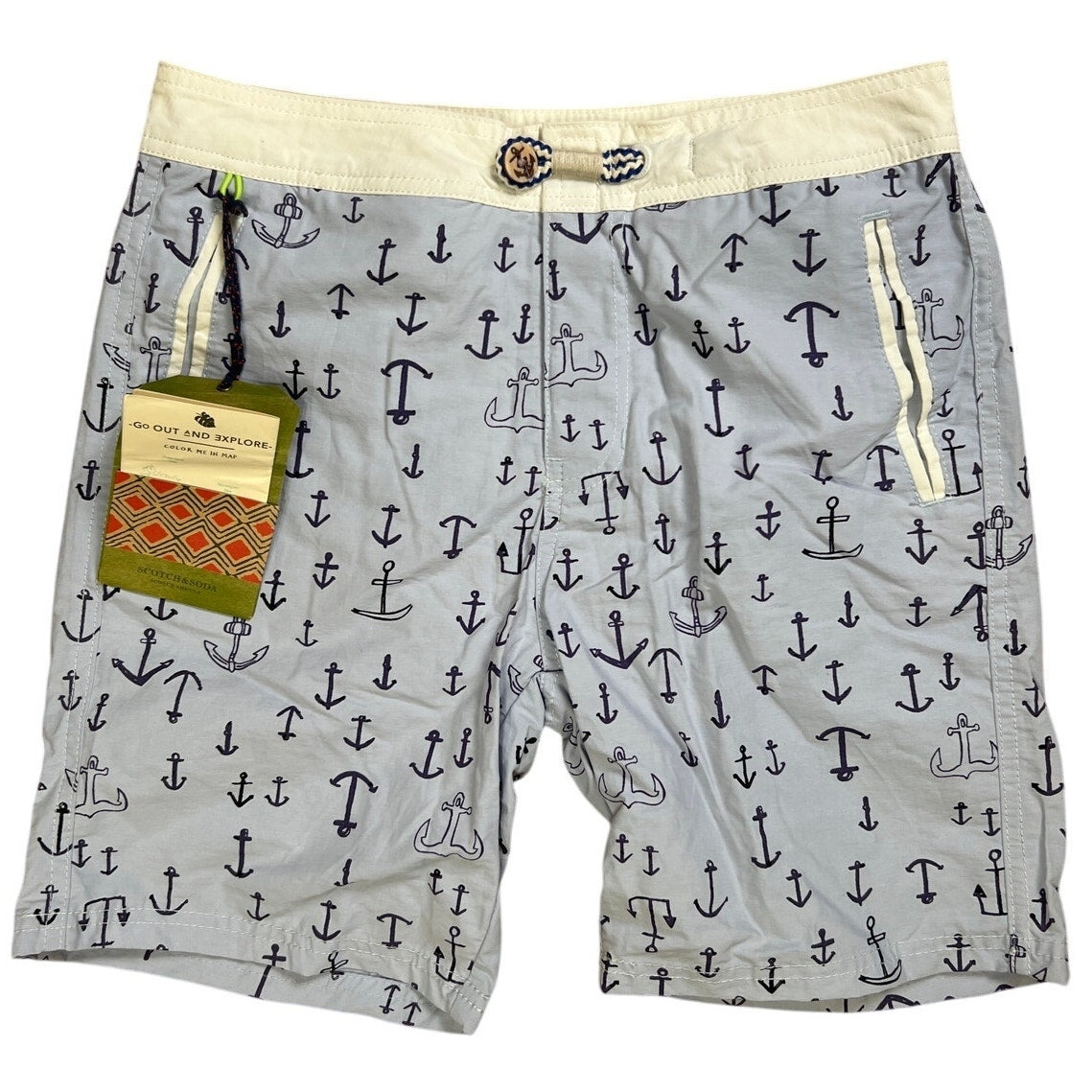NWT Scotch Soda AMS Swim Trunks Blue Anchor Shorts Boys Size 14