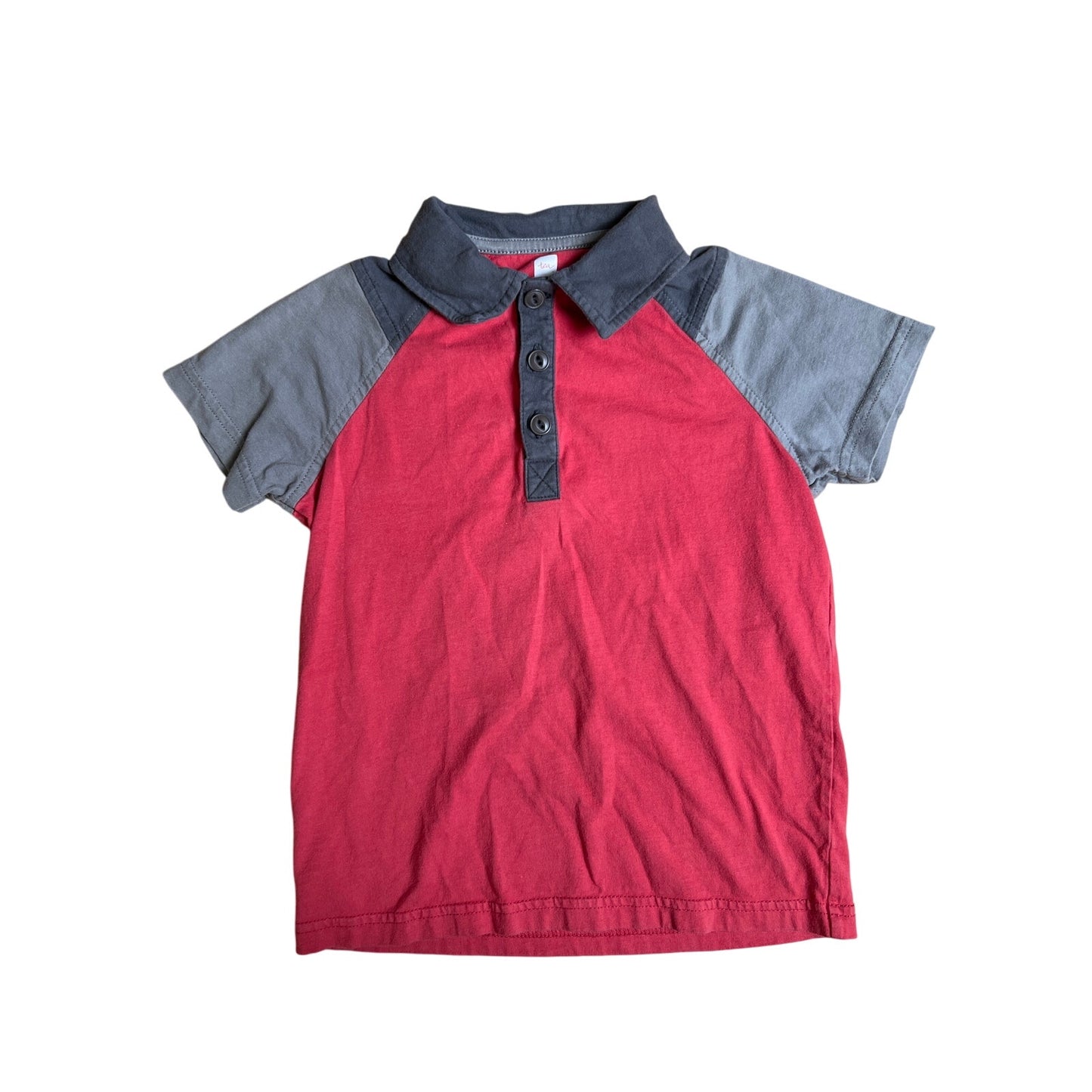 Tea Collection Boy Size 6 Polo Short Sleeve Red/Gray Shirt