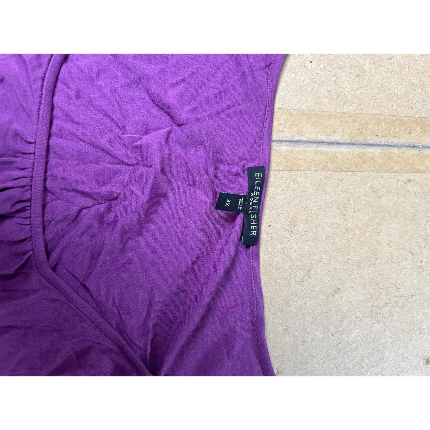 Eileen Fisher Tank Womens 3X Purple Jersey Scoop Neck Pleated Silk Relaxed