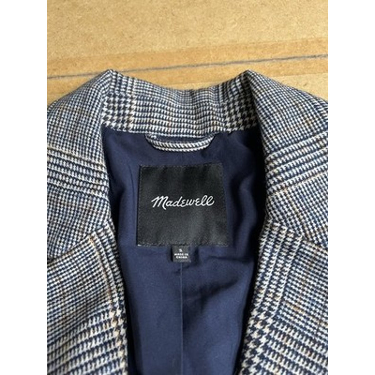 Madewell Blazer Womens S Gray Plaid Tweed Lined Collared Single-Breasted