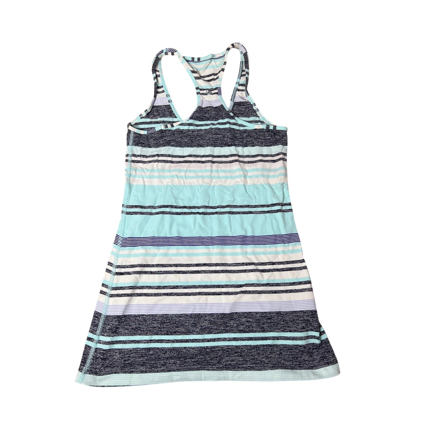 Lululemon Cool Racerback Tank Women’s Size 10 Blue Gray Striped Activewear logo