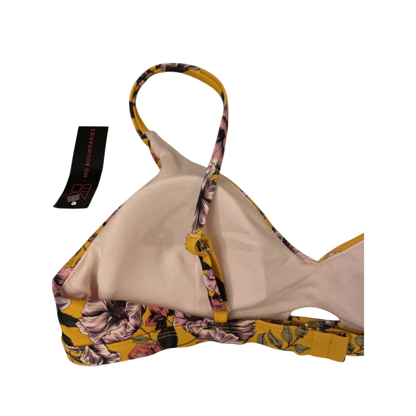 Women Misses No Boundaries Yellow Pink Olympic Gold Bikini Swim Top L 11/13 NWT