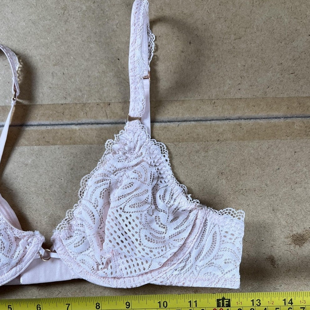 Aerie Bra Womens 34B Pink Bralette Unpadded Lace Sheer Adjustable Hook & Eye