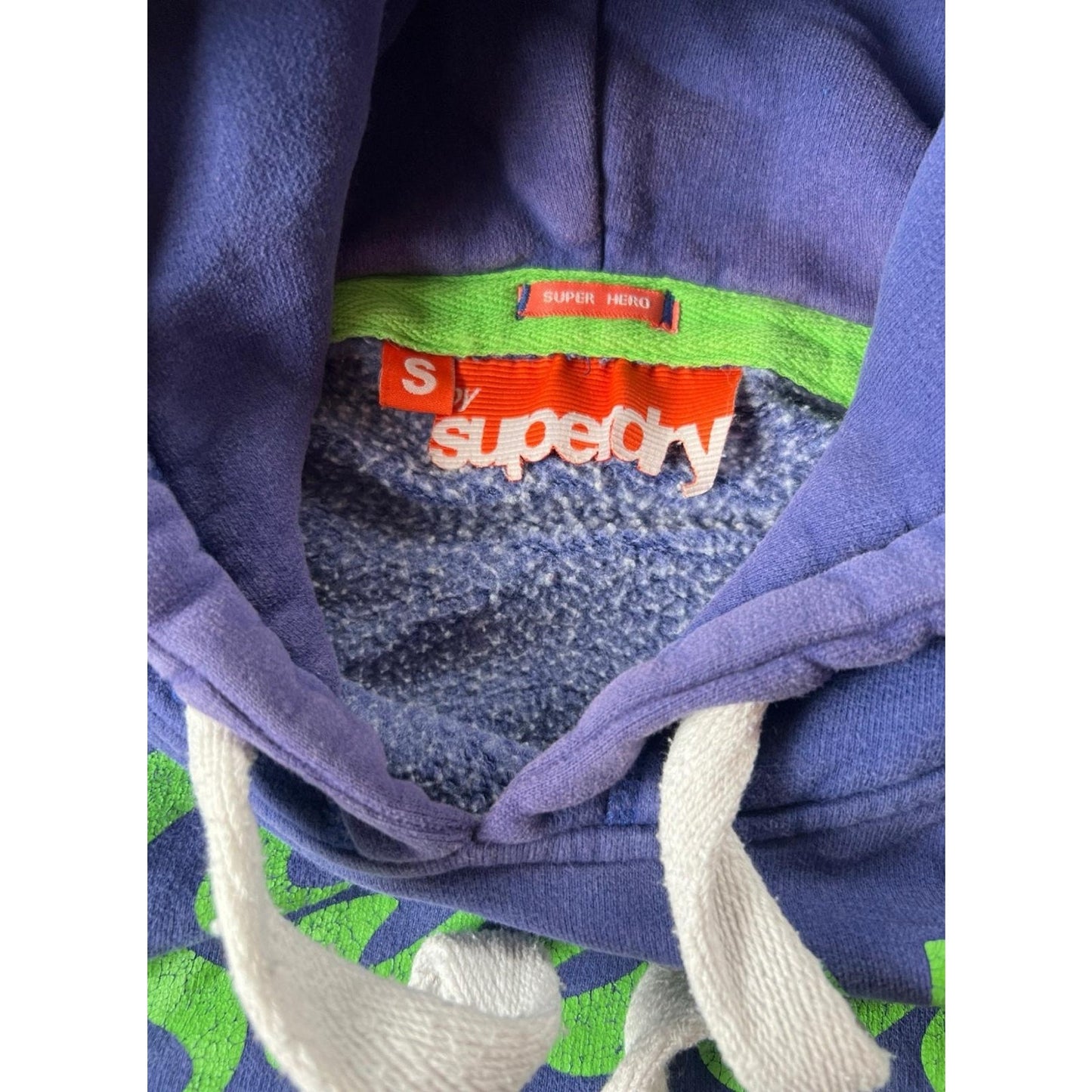 Superdry Hoodie Womens S Blue Pullover Fleece Drawstring Kangaroo Pocket Logo