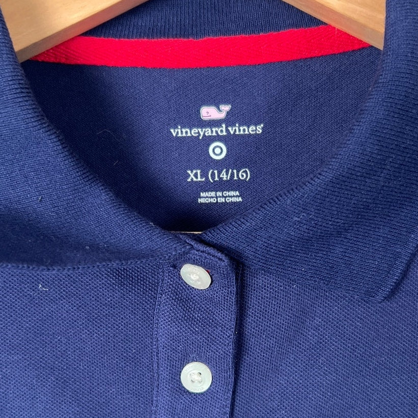 Vineyard Vines Cotton Size XL 14/16 Blue Polo Shirt Teen