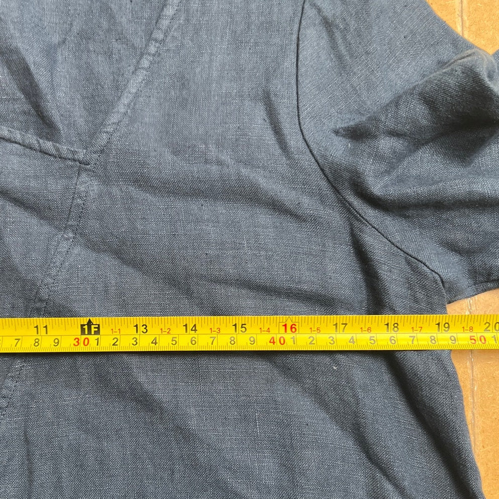 Cut Loose 100% Linen Boxy Lagenlook Dress Tunic 3/4 Sleeves Blue Women's Size S