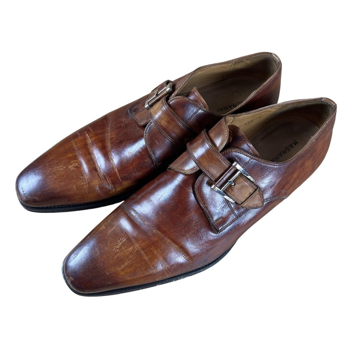 Magnanni Shoes Mens Size 11.5 Brown Monk Strap Leather Buckle Dress Square Toe