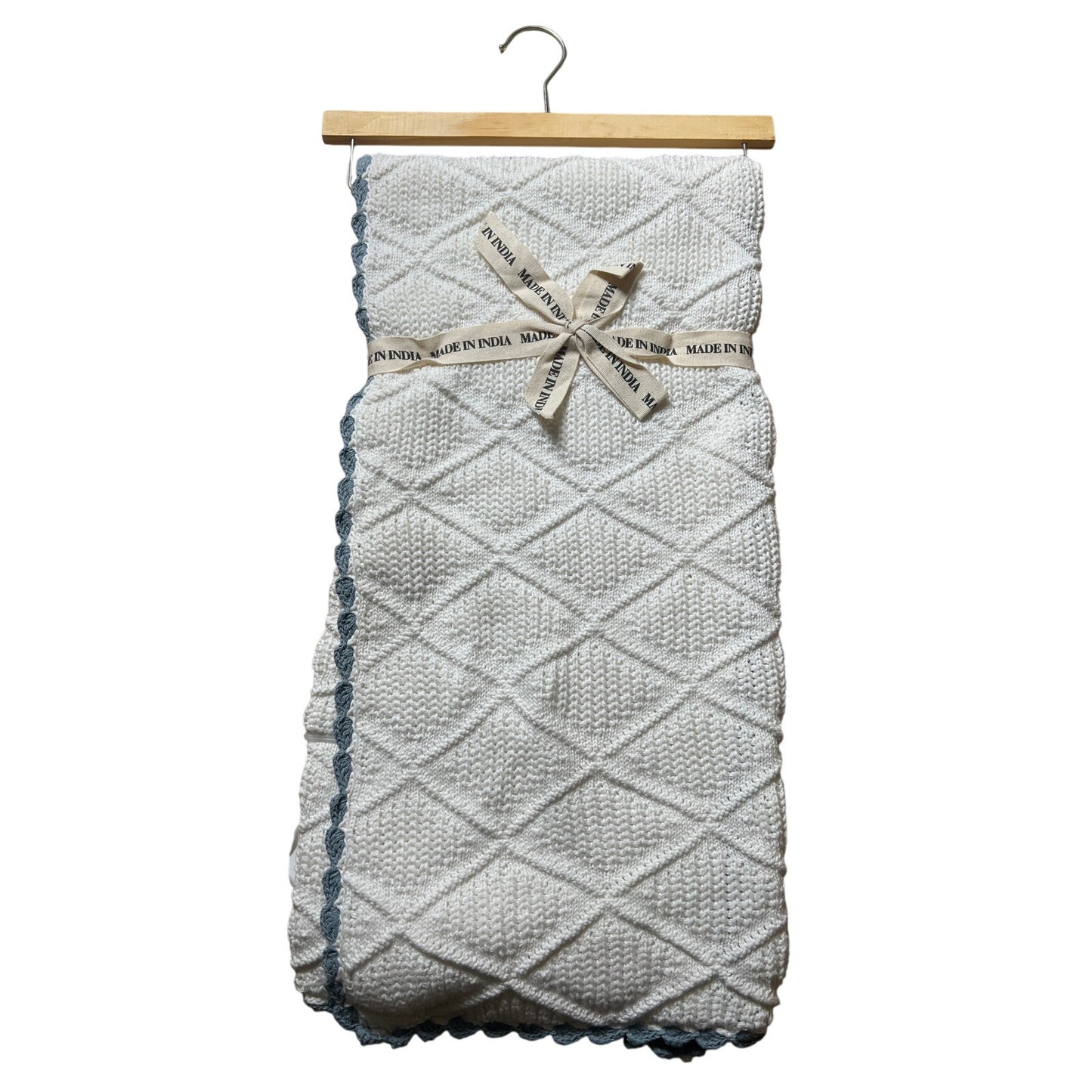 NWT Made In India Toddler White Crochet Blanket