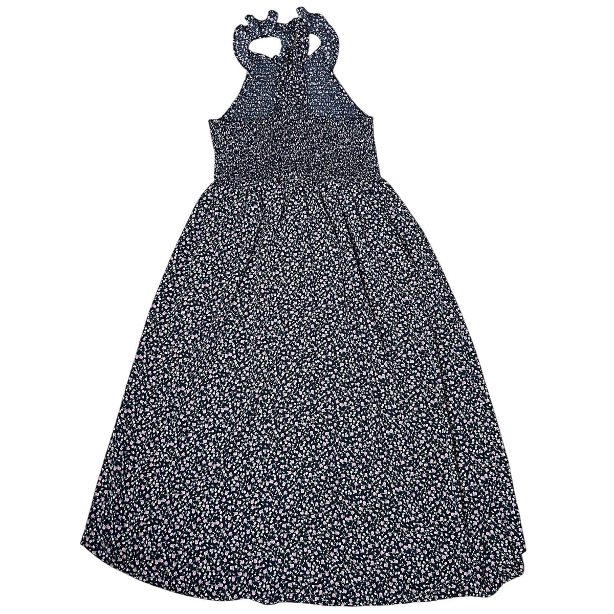 Passport Dress Womens XL Black Floral Midi Smocked High Neck Strappy Casual