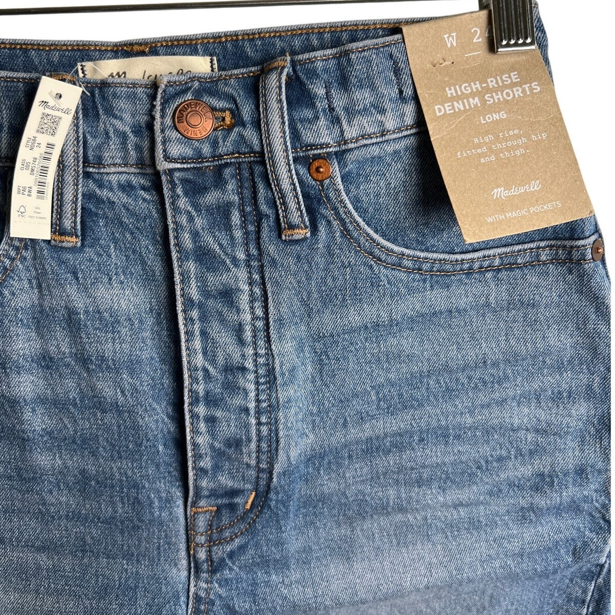 Madewell High-Rise Long Denim Shorts NWT Size 24 Button Fly