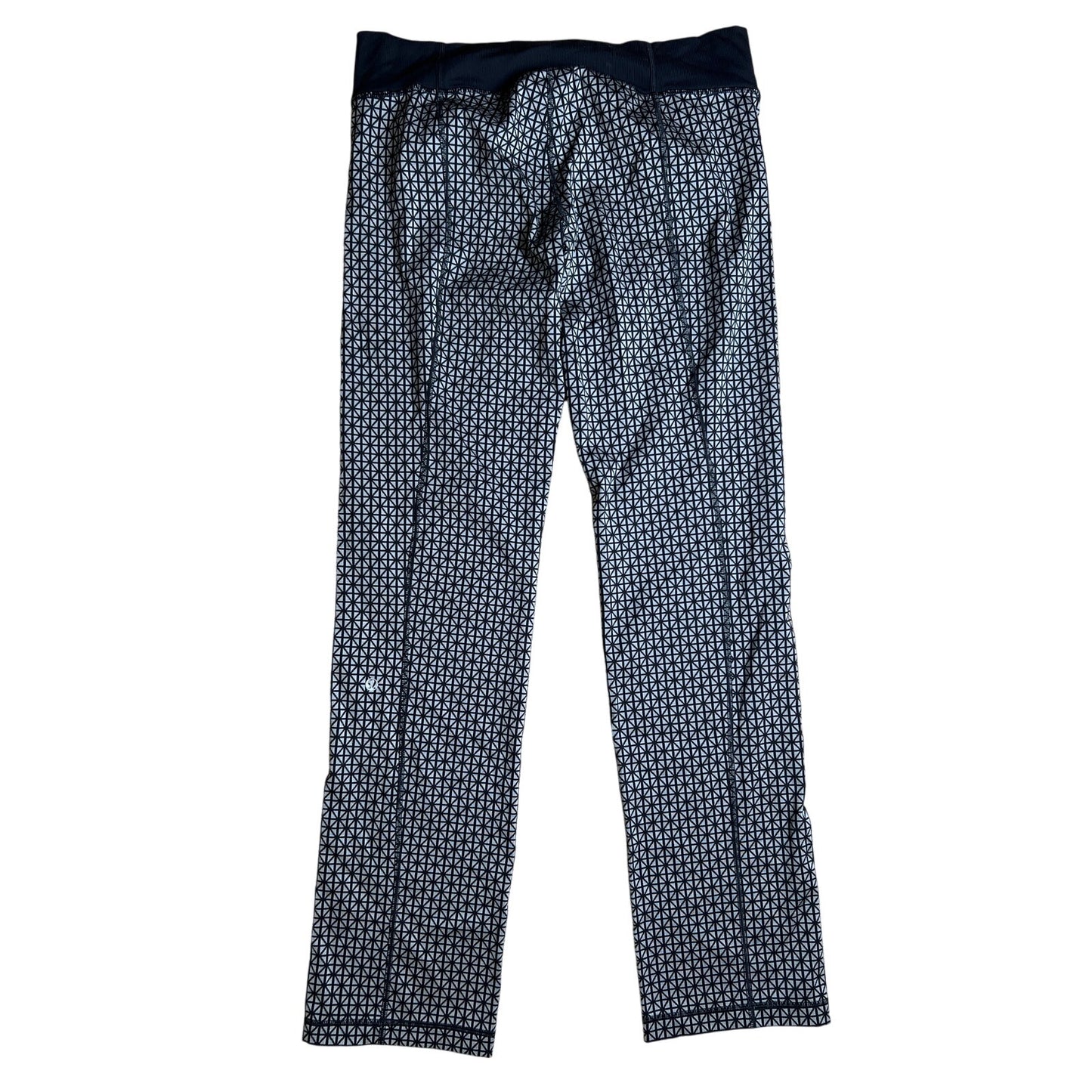 Lululemon Straight Up Pant Tri Geo Silver Spoon Black Luon Stretch Foldover Size 8