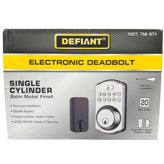 Defiant Electronic Deadbolt Single Cylinder NEW Satin Nickle Finish