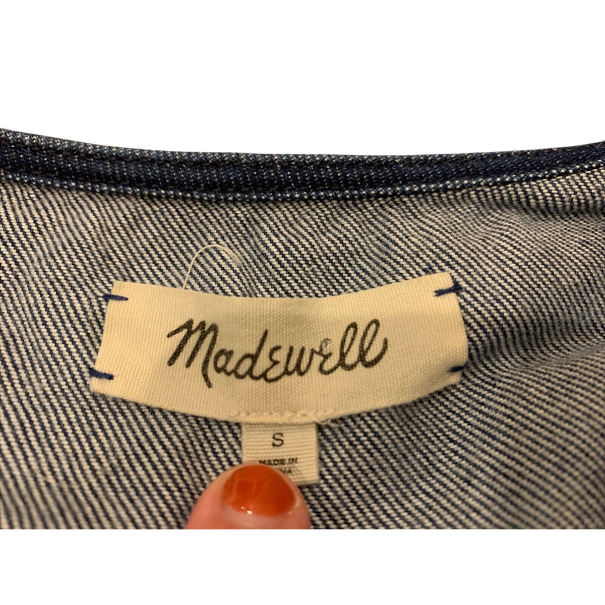 MADEWELL Denim Ruffle Top shirt clare wash $75 BLOGGER FAV SOLD OUT Size S - EUC