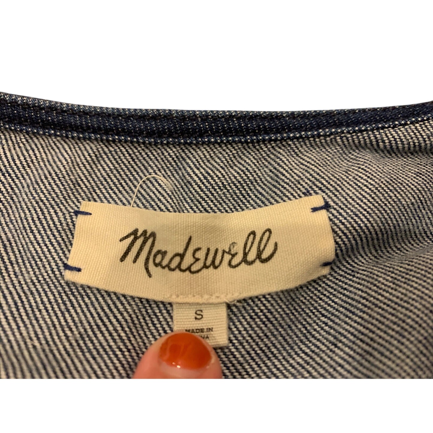 MADEWELL Denim Ruffle Top shirt clare wash $75 BLOGGER FAV SOLD OUT Size S - EUC