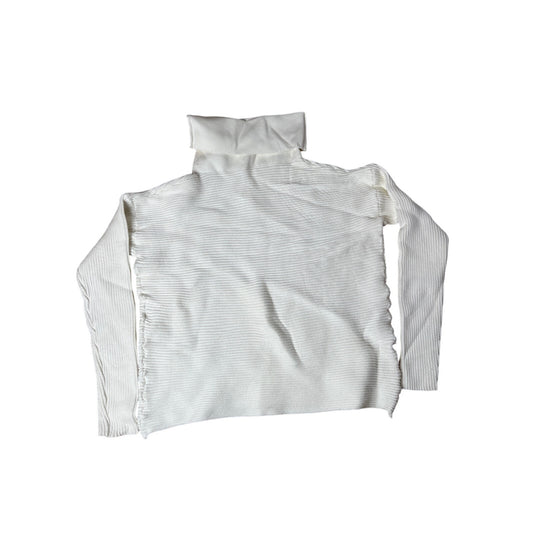 White Pleated Turtle Neck Long Sleeve Size Small