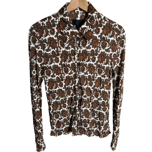 Nili Lotan Small Button Down Tapestry Paisley Boho Chic Shirt