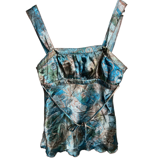 Self Esteem Women Paisley Satin Blue Top *Dimensions In Pictures*