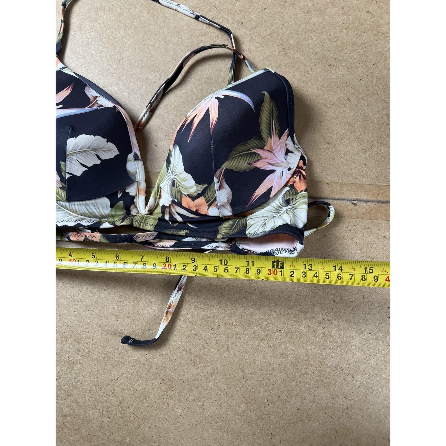 Shade & Shore Swim Top Womens 34C Black Floral Padded Lined Underwired