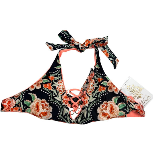Becca Black & Pink Floral Swimwear Bikini Top Size Medium M NWT