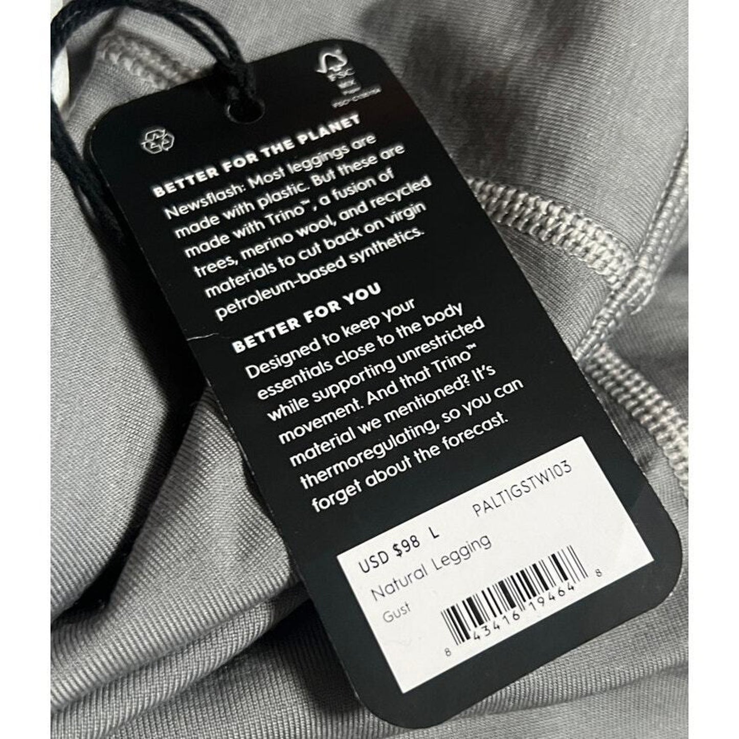 Allbirds Women's Natural Leggings Gust Grey Size L - NWT