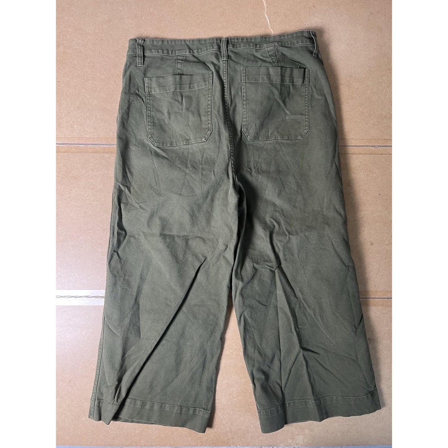 Madewell Pants Womens 33 Green Cropped Wide-Leg Twill Pockets Stretch Button-Fly