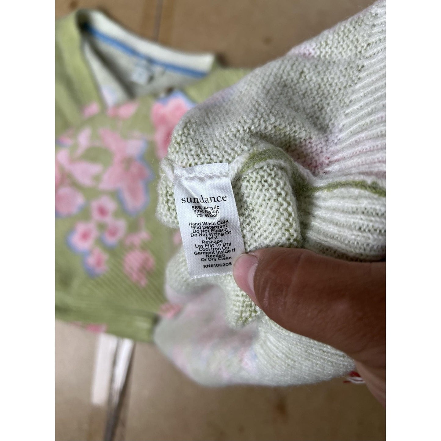 Sundance Cardigan Womens XL Green Floral Open-Knit Lightweight Button Front