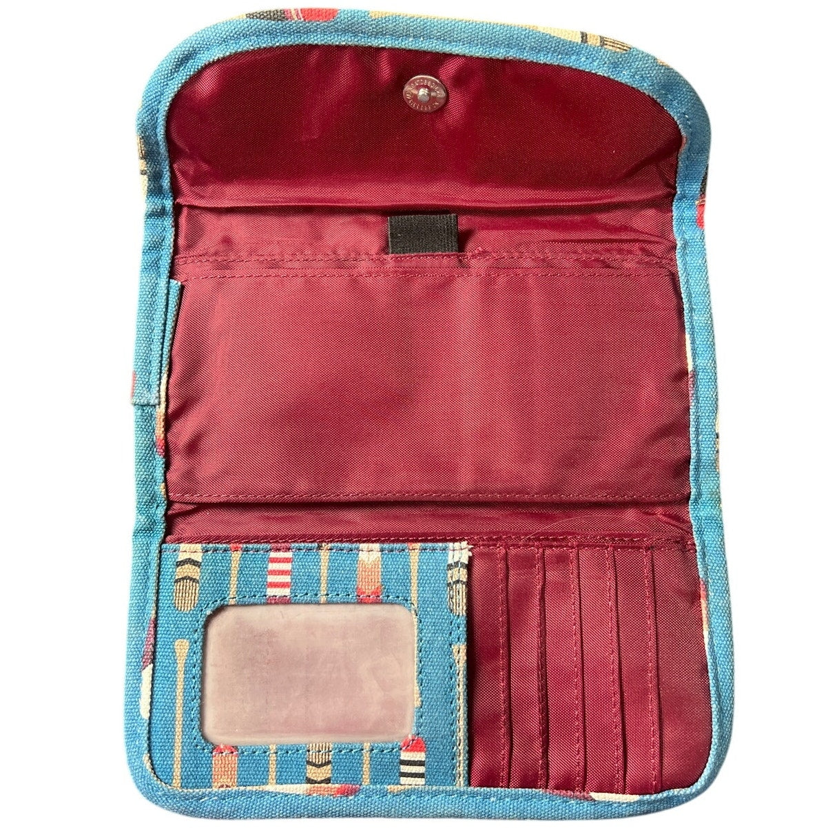 Kavu Small Handheld Women Wallet Blue Pedal Red Interior