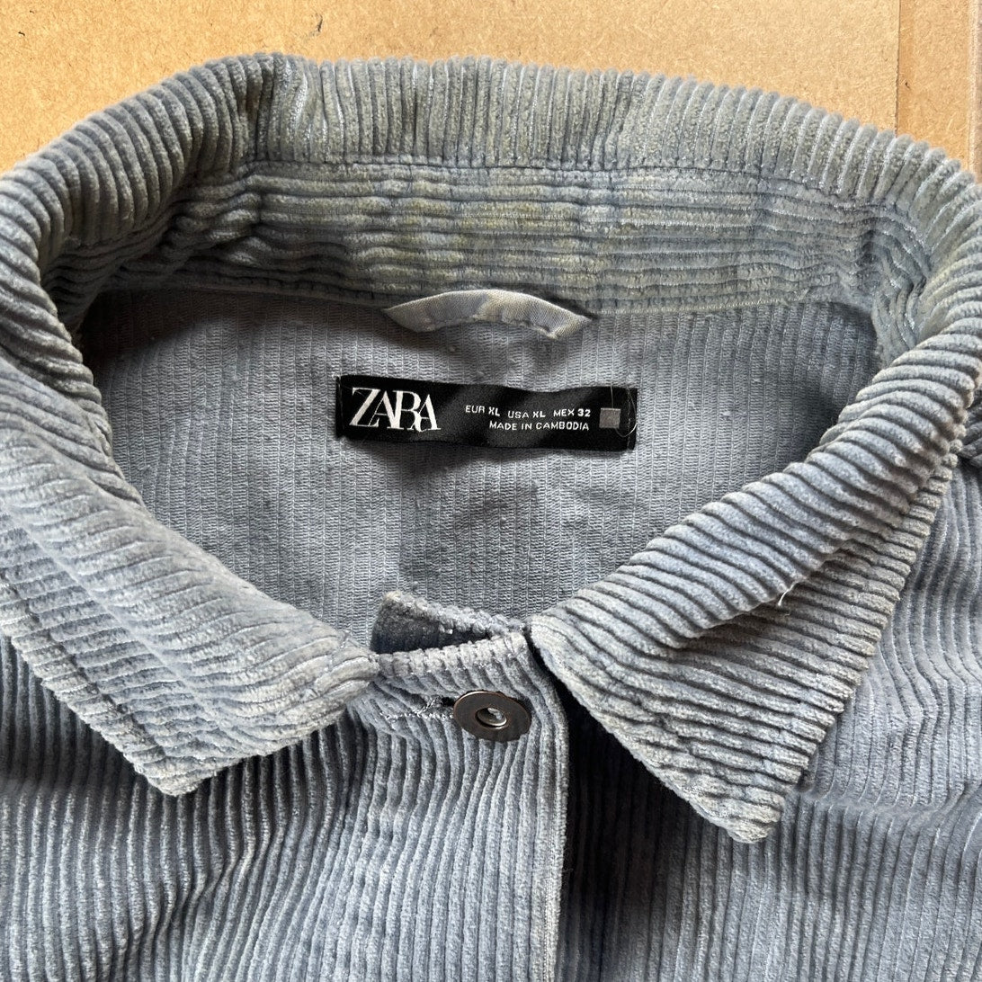 Zara Women's Heavy Blue Corduroy Long Sleeve Button Up Jacket Size XL