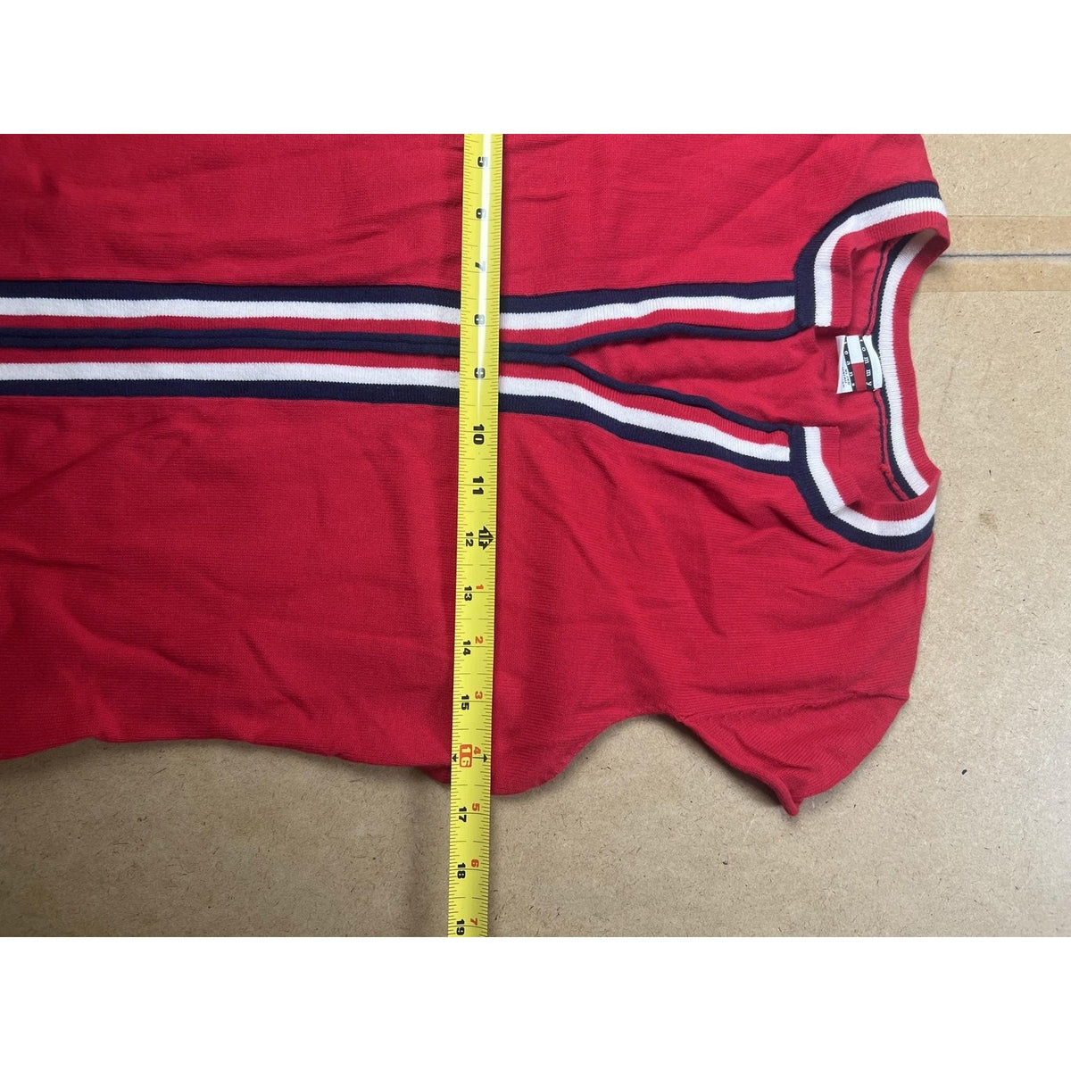 Tommy Jeans T-Shirt Womens XL Red Ringer Cap Sleeve Striped Slim Casual