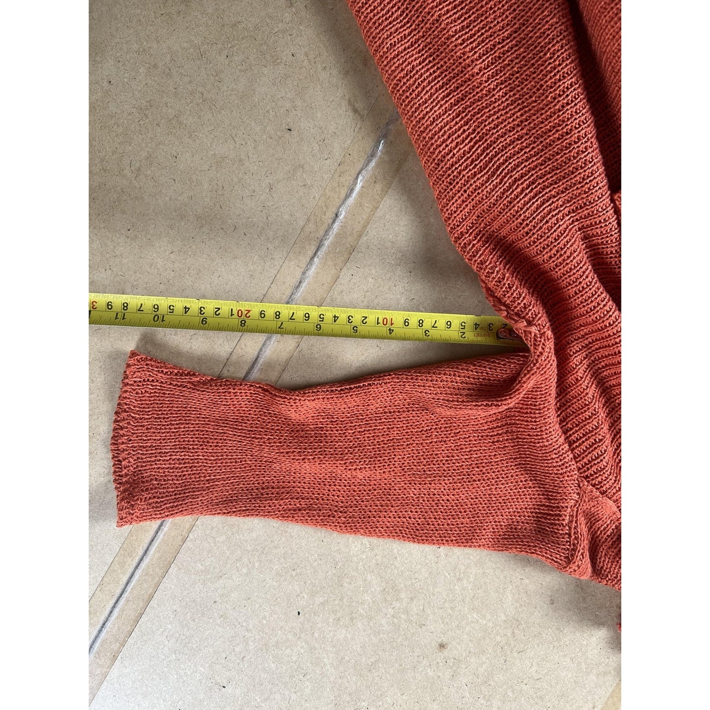 LUZA BART Cardigan Womens XL Orange Linen Open Knit Crochet Lightweight Relaxed