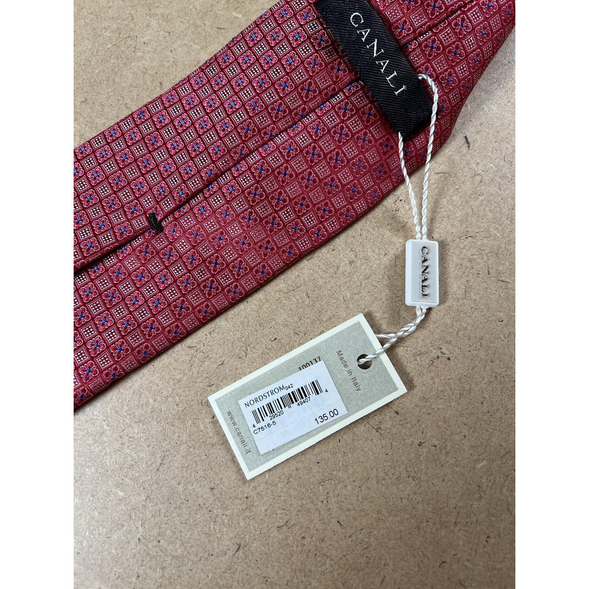 Canali Tie Mens Red 100% Silk Necktie Made In Italy Business Classic Luxury