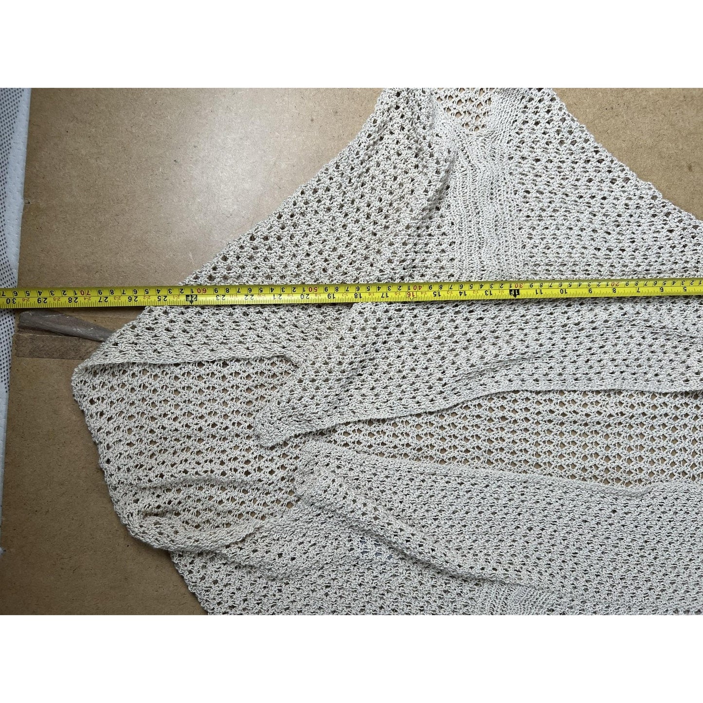 JANA Shrug Womens L/XL Beige Open-Knit Lightweight Collared Crochet Oversized